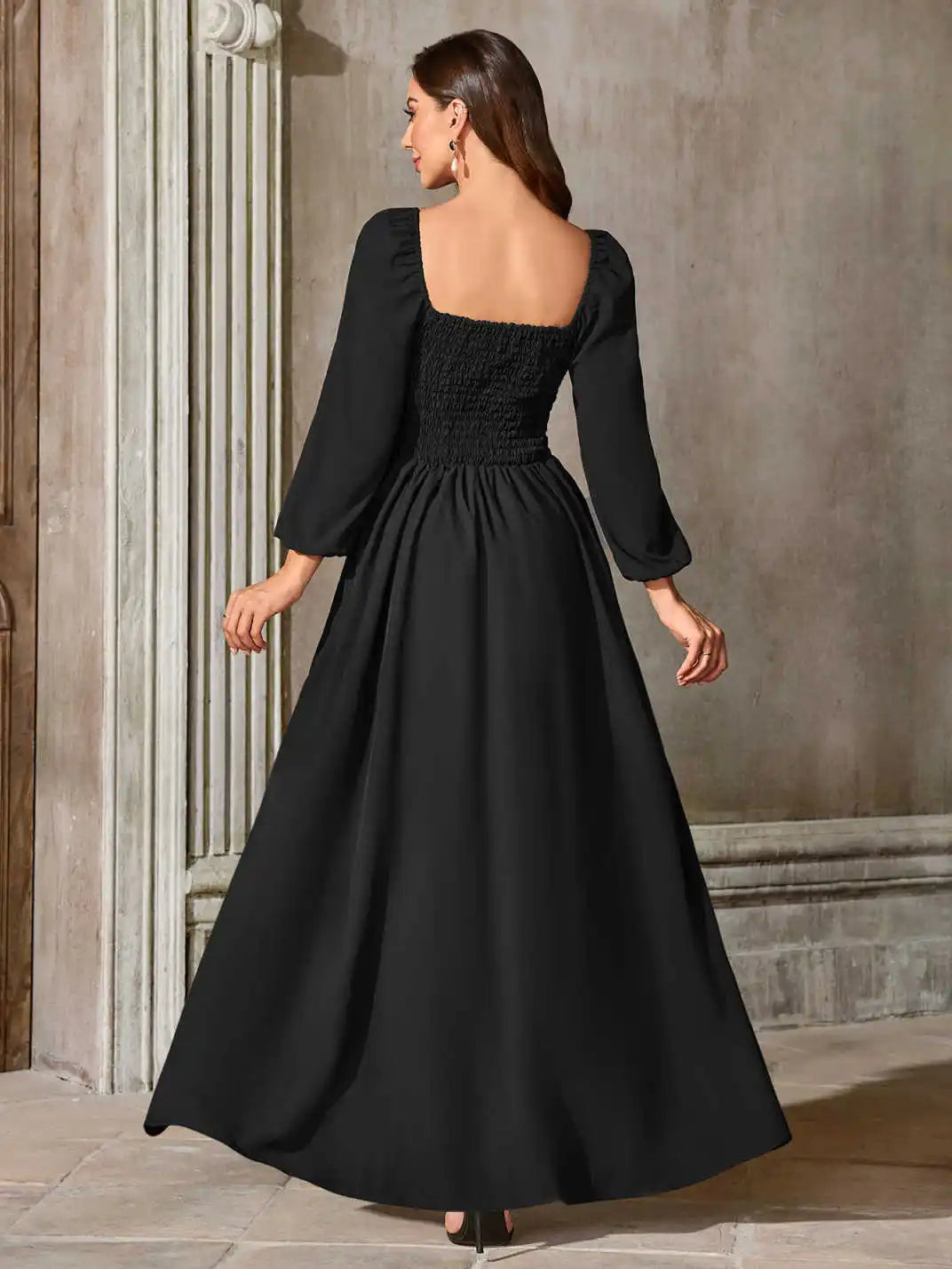 Renaissance Medieval Dress Women Ren Faire Dress, Square Neck, Long Puff Sleeves,