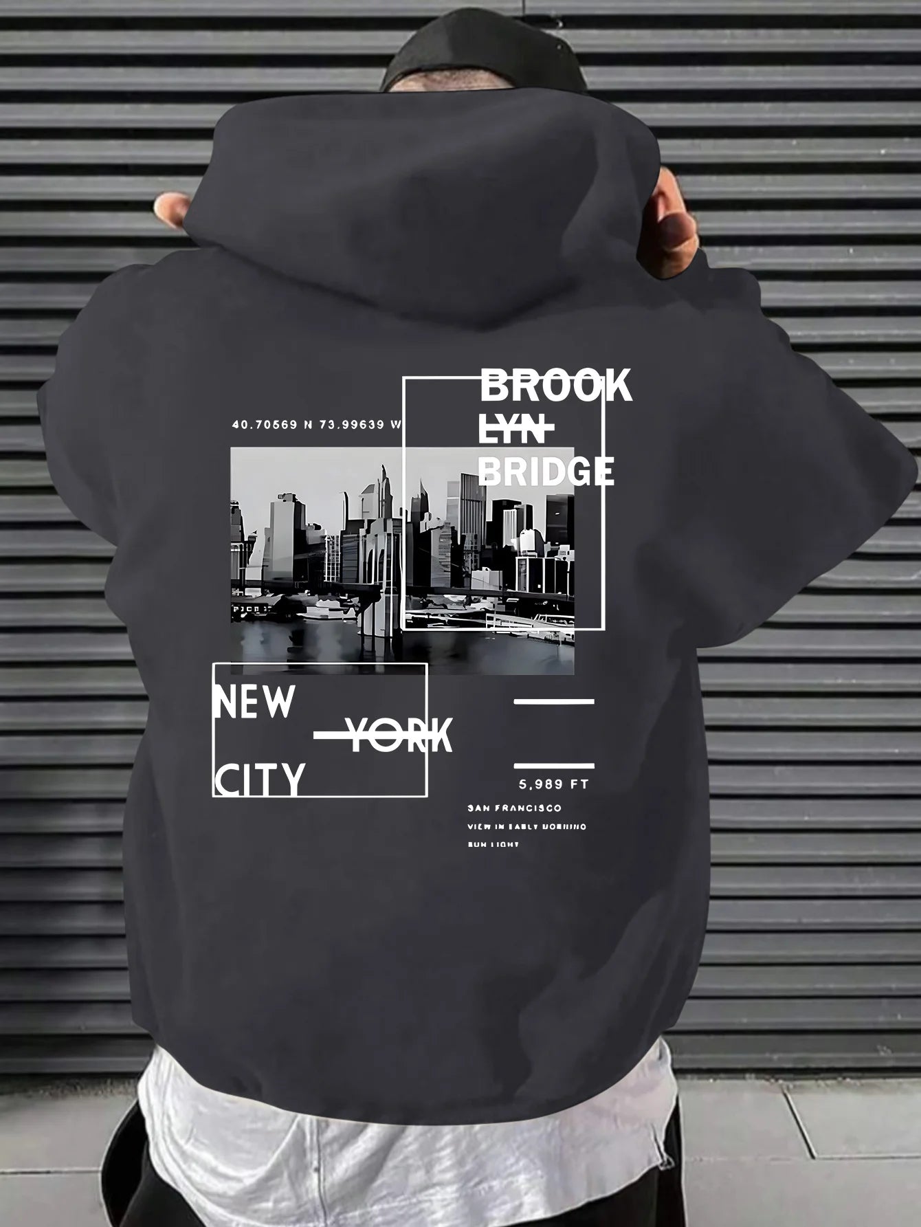 Brooklyn Bridge fashion print, men's casual comfortable hooded sweater, trendy long-sleeved