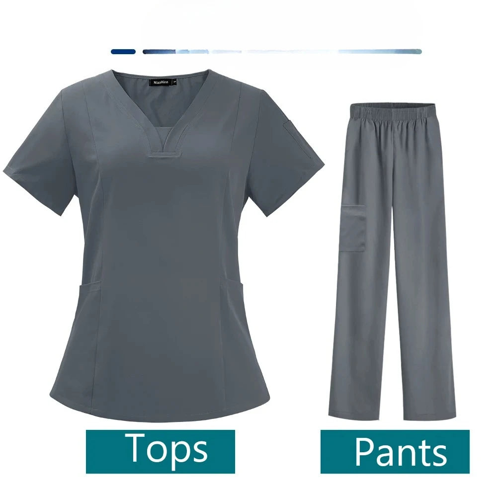 Women Medical Scrub Set Twill Polyester Spandex Nurse Uniform