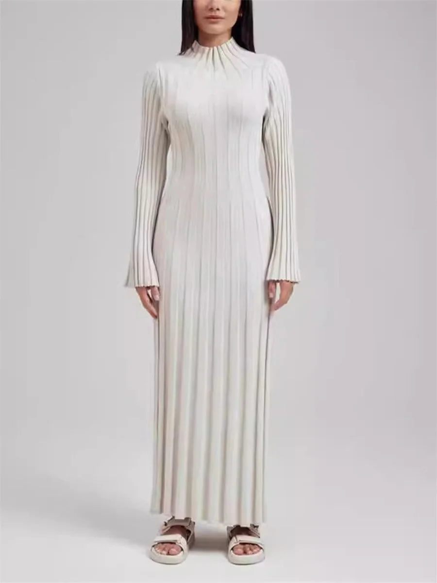 Velvet Knit Turtleneck Midi Sweater Dress Womens Long Sleeve