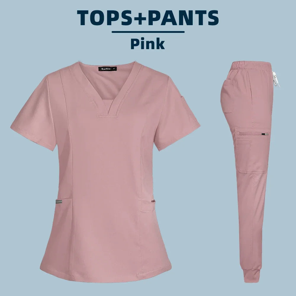 Short Sleeve Scrubs Top With Pocket Pants  Nurse , Doctor ,Surgery, Spa workwear andBeauty Salon