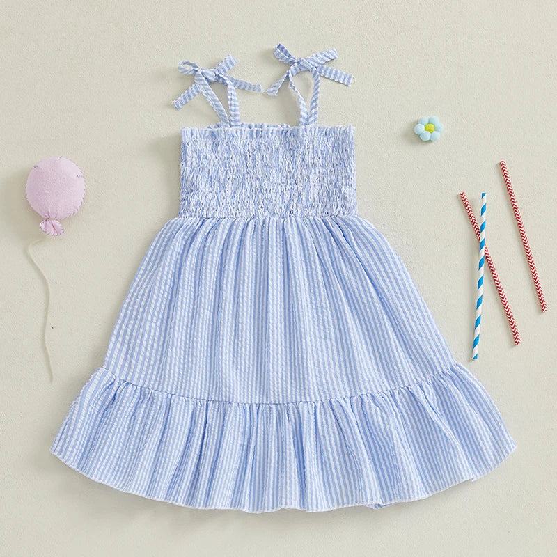 Cute Baby Girl Sleeveless Dress with Adjustable Spaghetti Straps Embroidered Letters