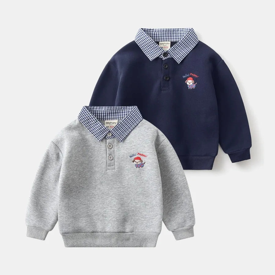 Spring 2026 Children Boys Sweatshirt Cotton Dog Embroidery Kids Boys Pullovers