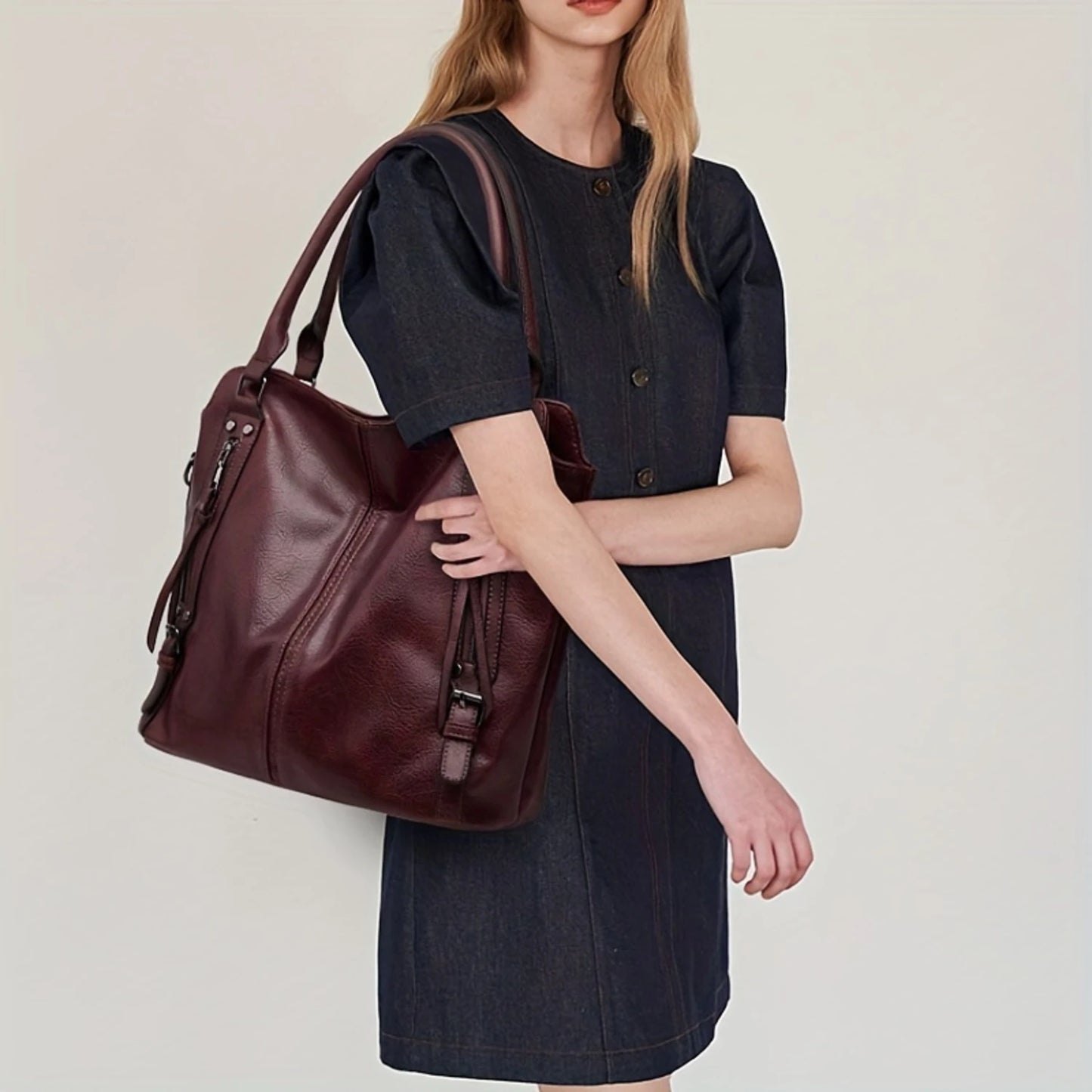 2PC Set Purses Tote Bag For Women, Handbags PU Leather Large Shoulder Bag,