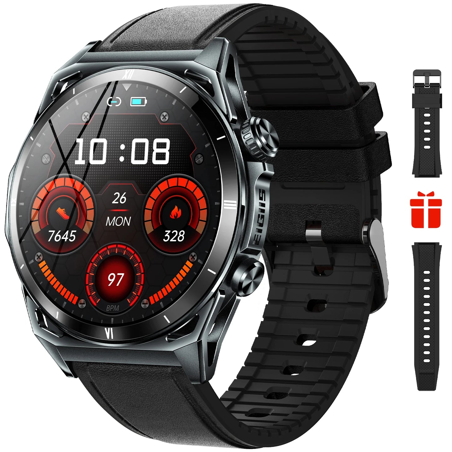EIGIIS New Smart Watch KE6 1.43" AMOLED Display Men Black Sports Watch KE Series Bluetooth