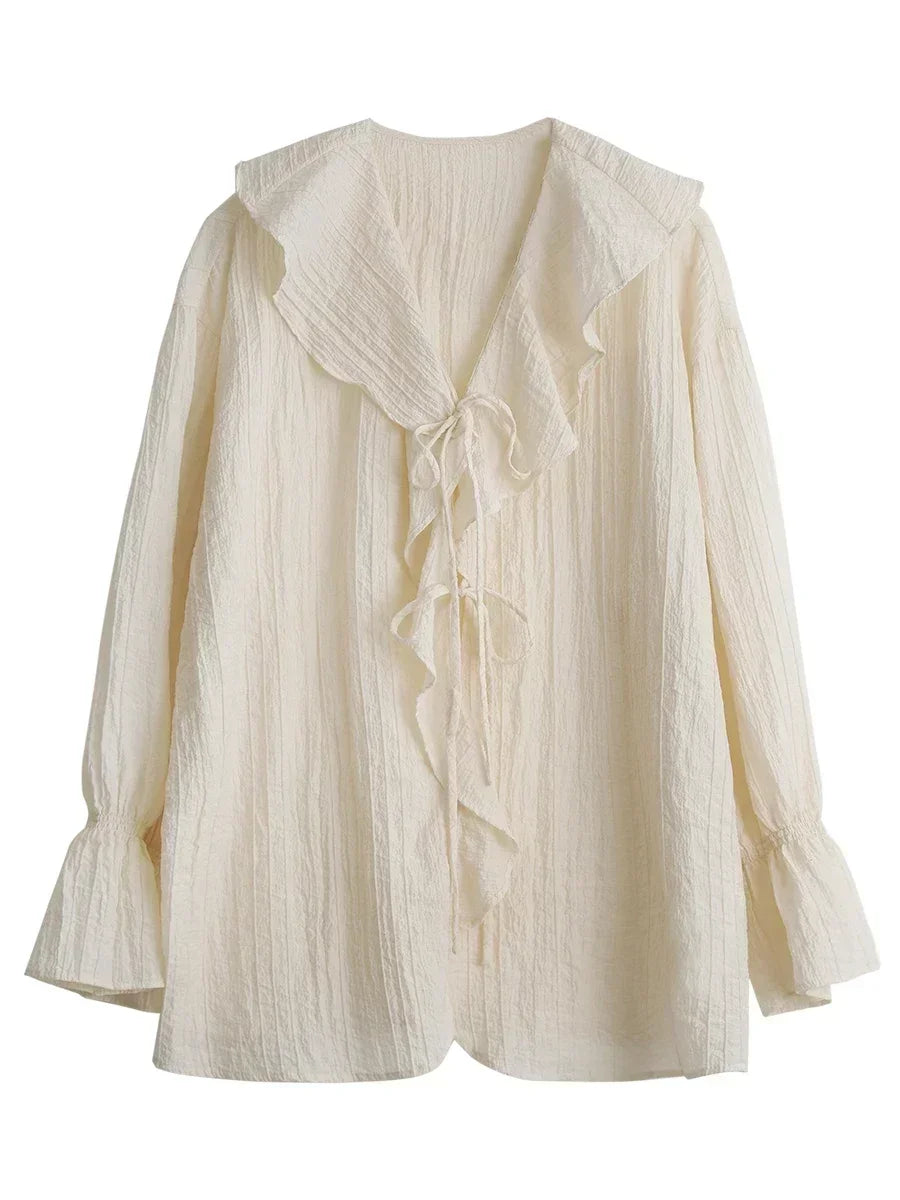 CHIC VEN Women Shirt Loose Casual Ruffled Edges Female Blouses