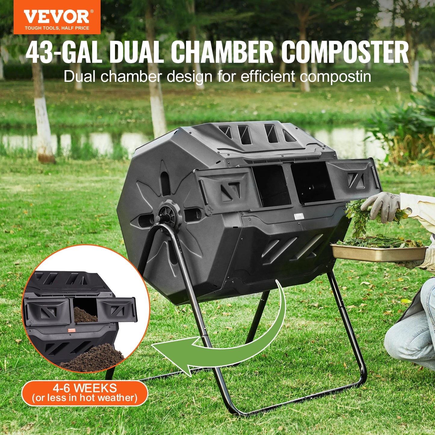 VEVOR Compost Bin 18.5/37/43-Gal Dual Chamber Composting Tumbler