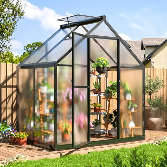 4x6 FT Greenhouse for Outdoors, Polycarbonate Greenhouse with Quick Setup