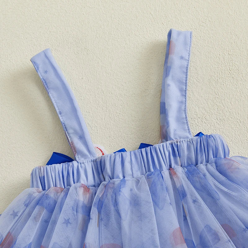 Toddler Girl Independence Day Patriotic Stars and Stripes Sleeveless Tulle Dress