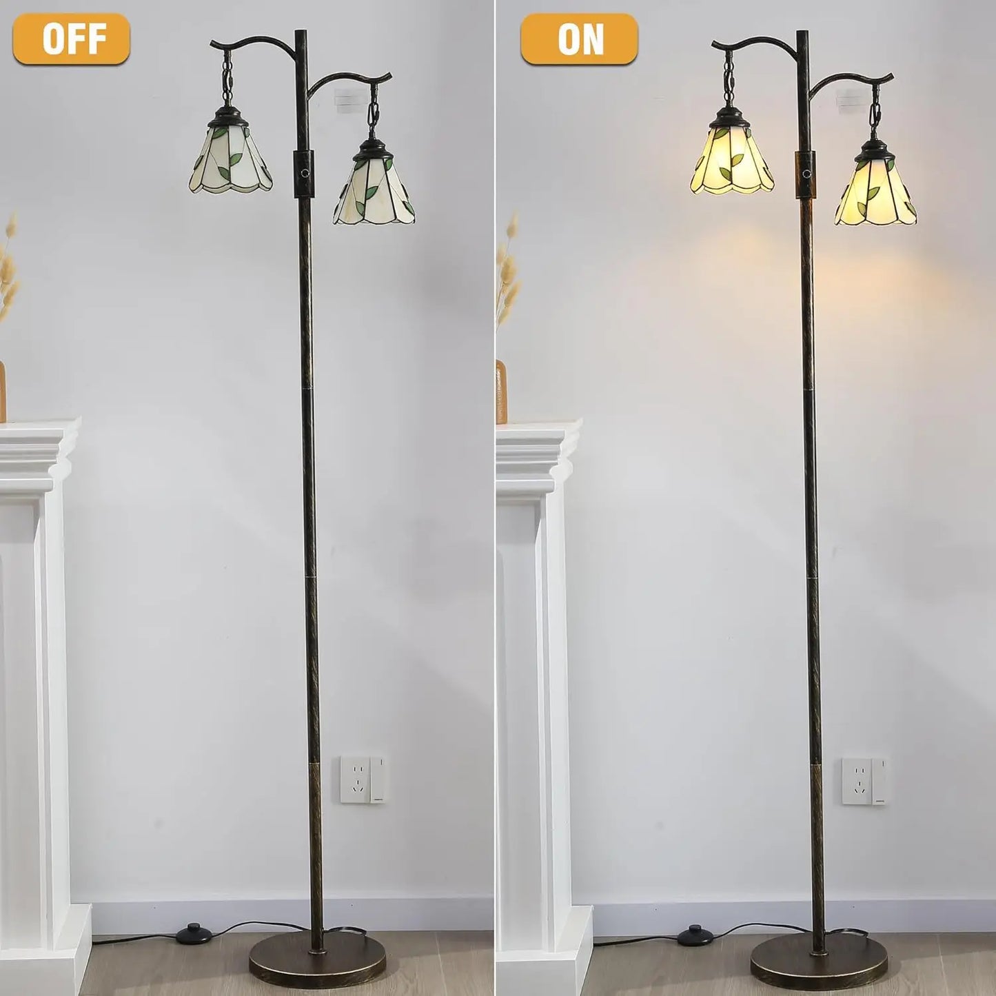 Floor Lamp With Two Tiffany Shades Rustic Farmhouse Style