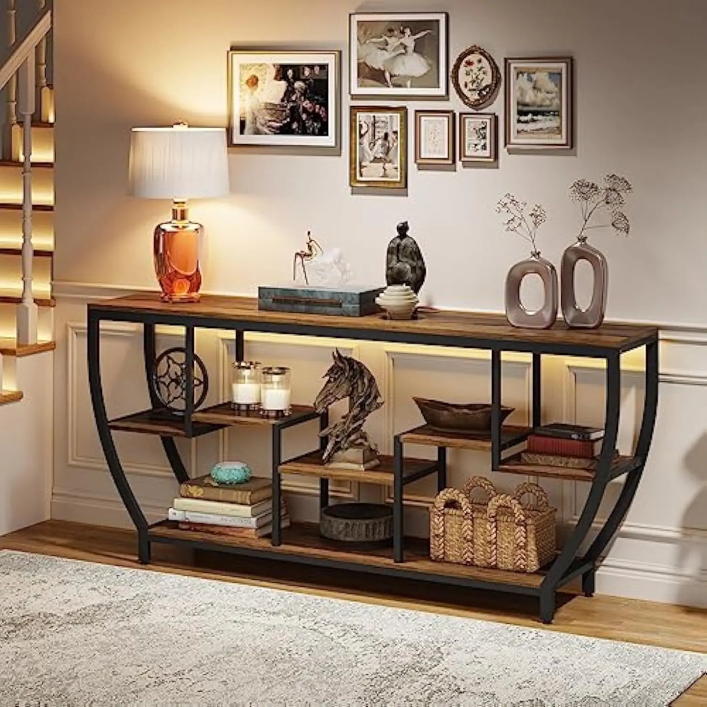 Table with Storage Industrial Entryway Table TV Stand
