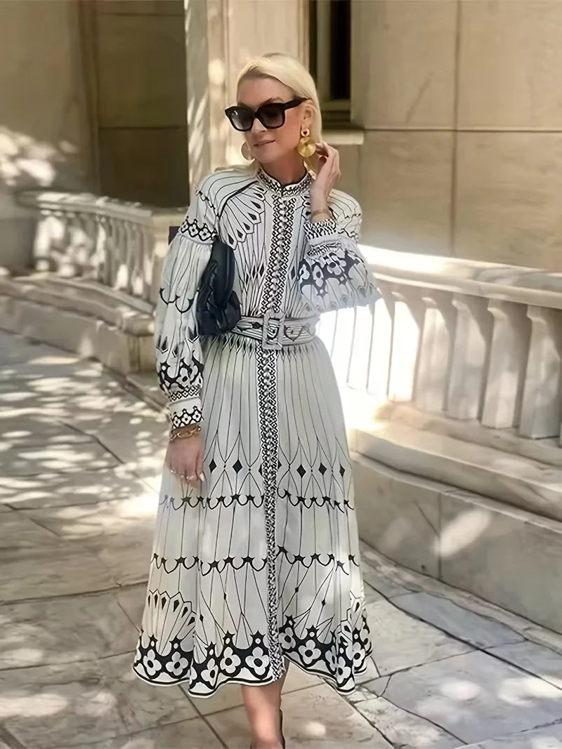Bohemian Style Women's Long Sleeve Ankle Dress For Autumn Winter