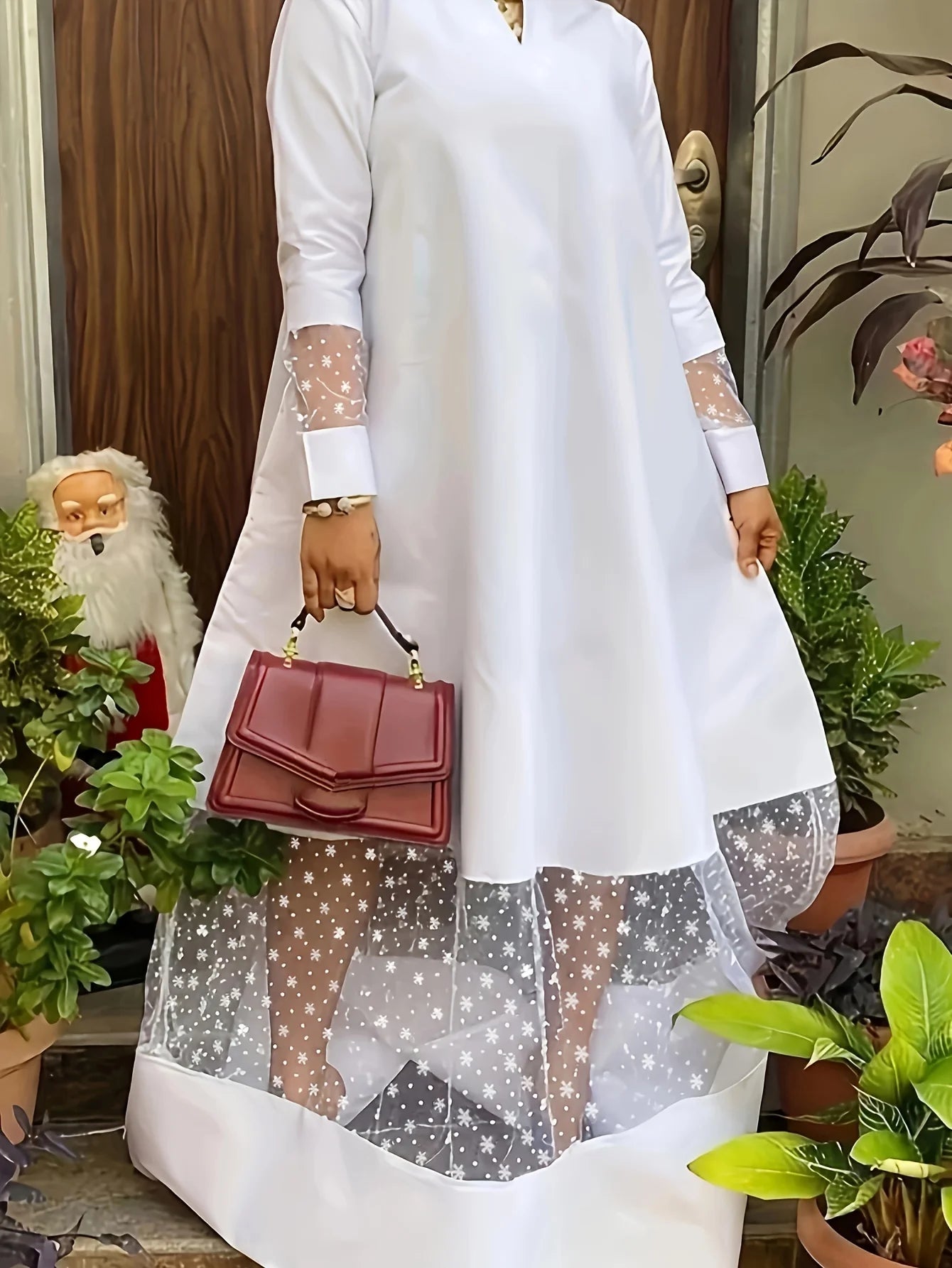 Casual and Elegant Solid Color Mesh Patchwork O-neck Straight Tube Dress