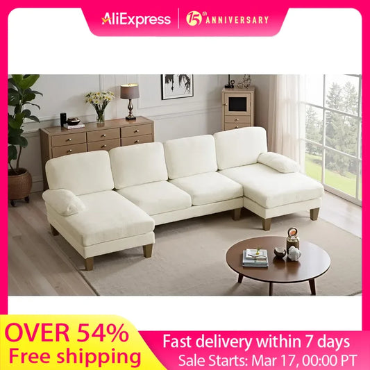 110" Sectional Couches for Living Room 4-Seat Sofa Set with Chenille Fabric