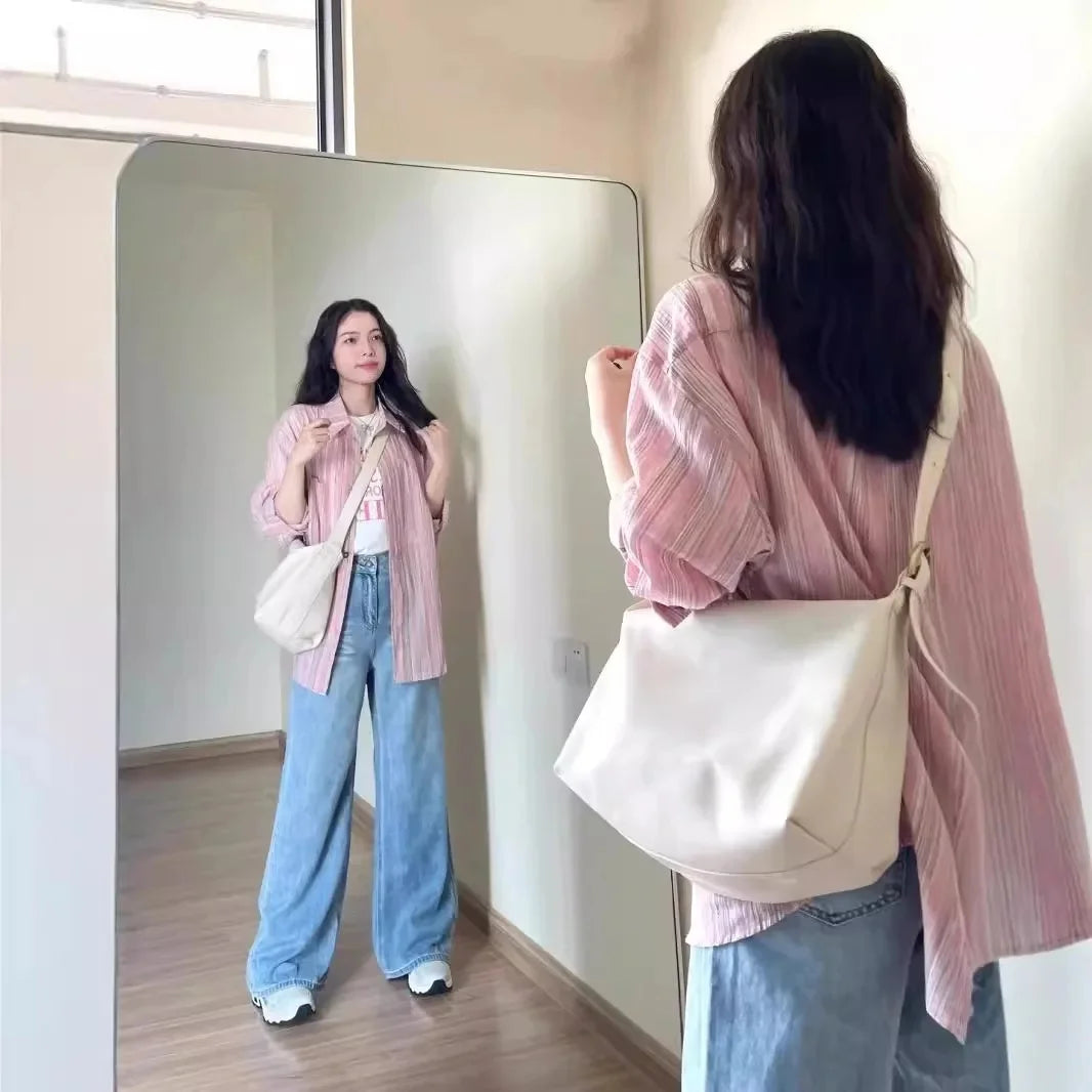 Pink Striped Women's Shirt Thin New Style Summer Sun Protection