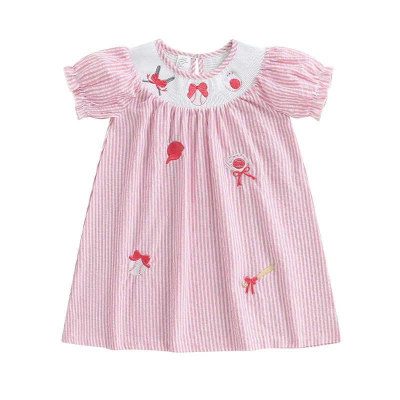 Children s Girl Dress Short Sleeve Crew Neck Floral Embroidery A-Line