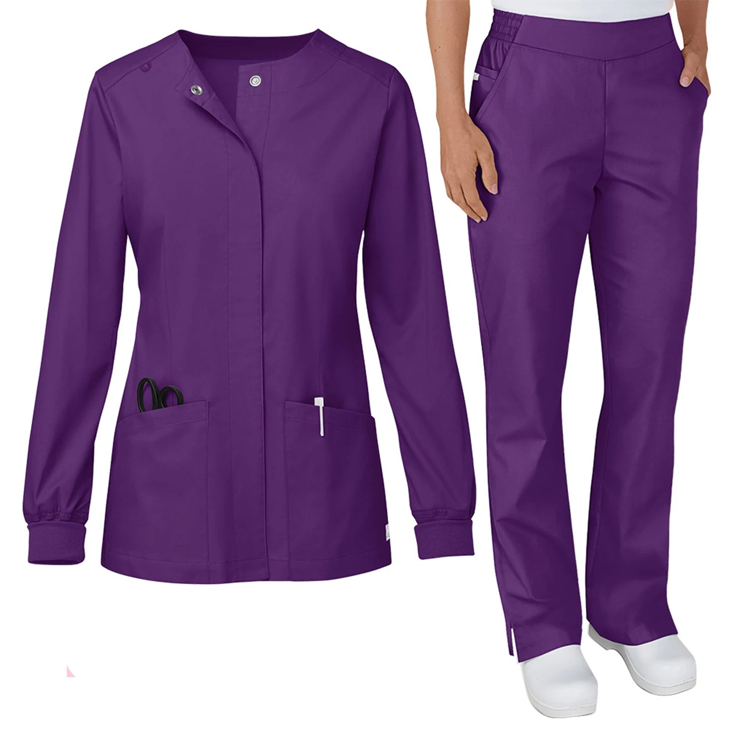 Fabri Nurse Scrub Set Stand Collar Long Sleeve Button Front