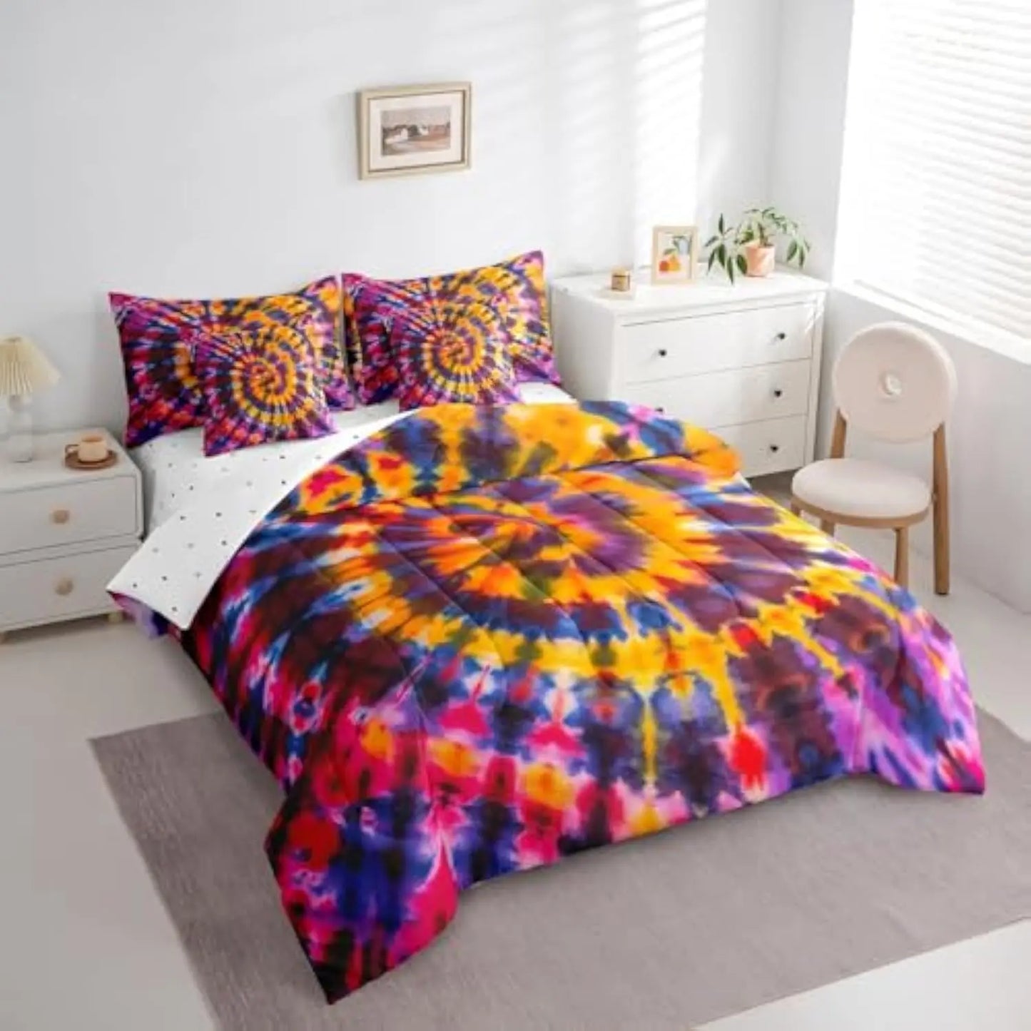 Watercolor Tie Dye Comforter Set Modern Art Bedding Set 7 Pcs