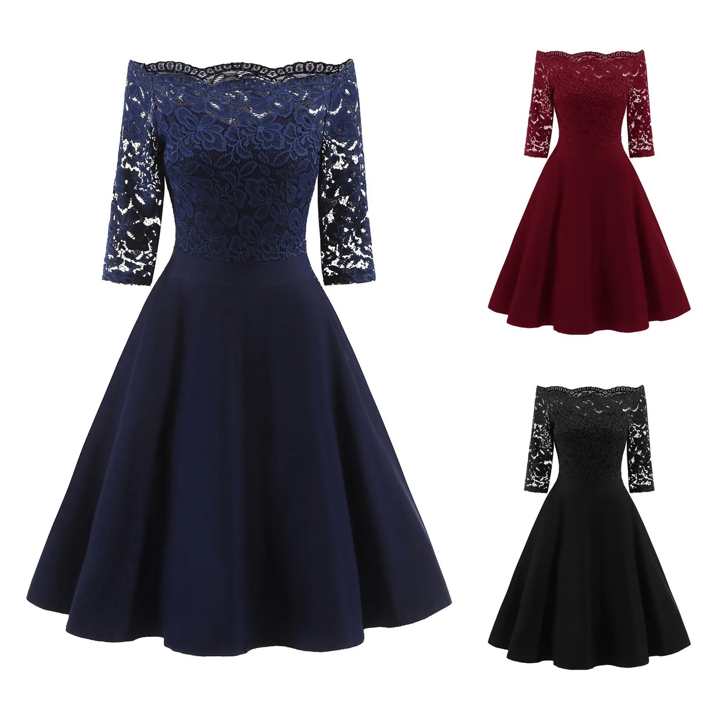 Elegant Off Shoulder Lace Dress For Women Evening Wear