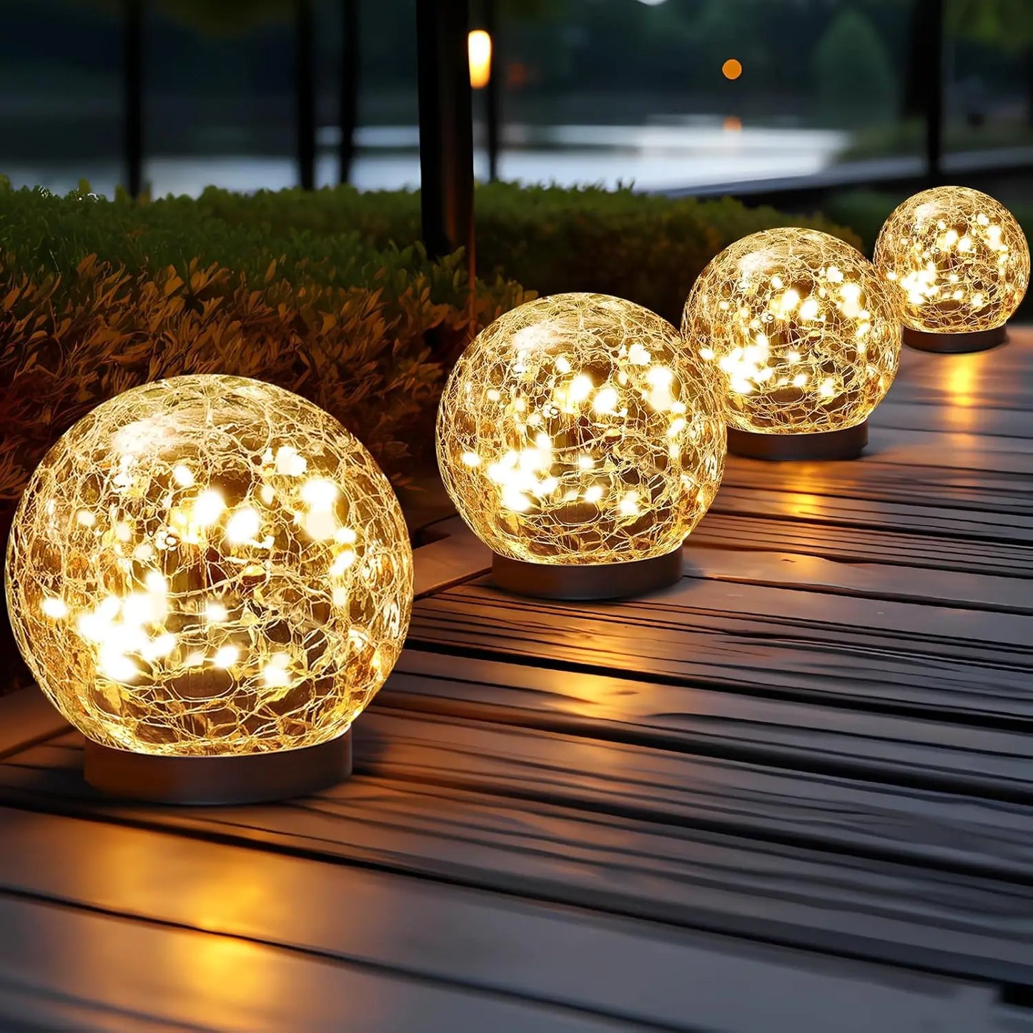 Solar Globe Lights Outdoor Waterproof - Cracked Glass Ball Lights for Garden Patio Yard Decor