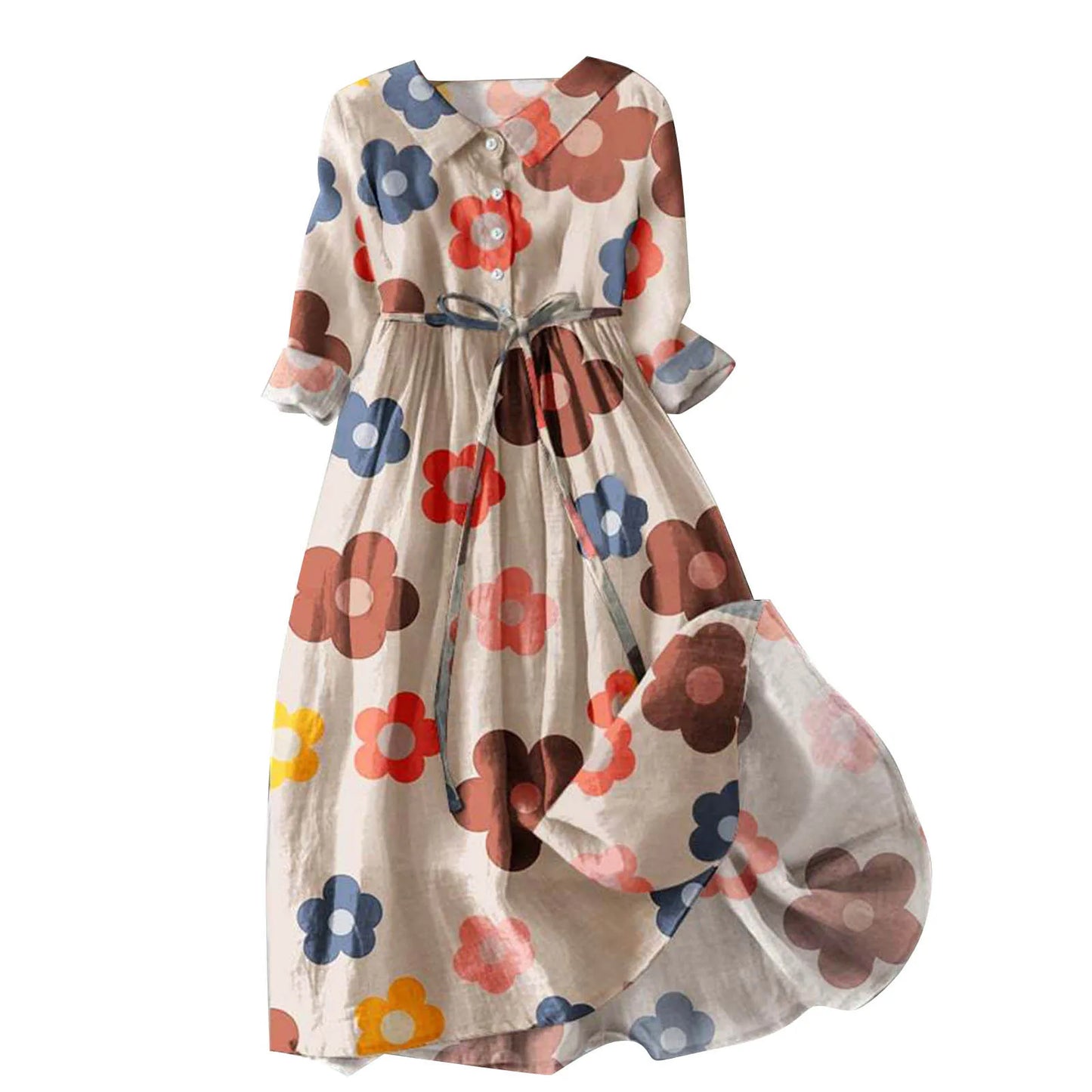 French Style Shirt Dress With Lapel Button Up For Women