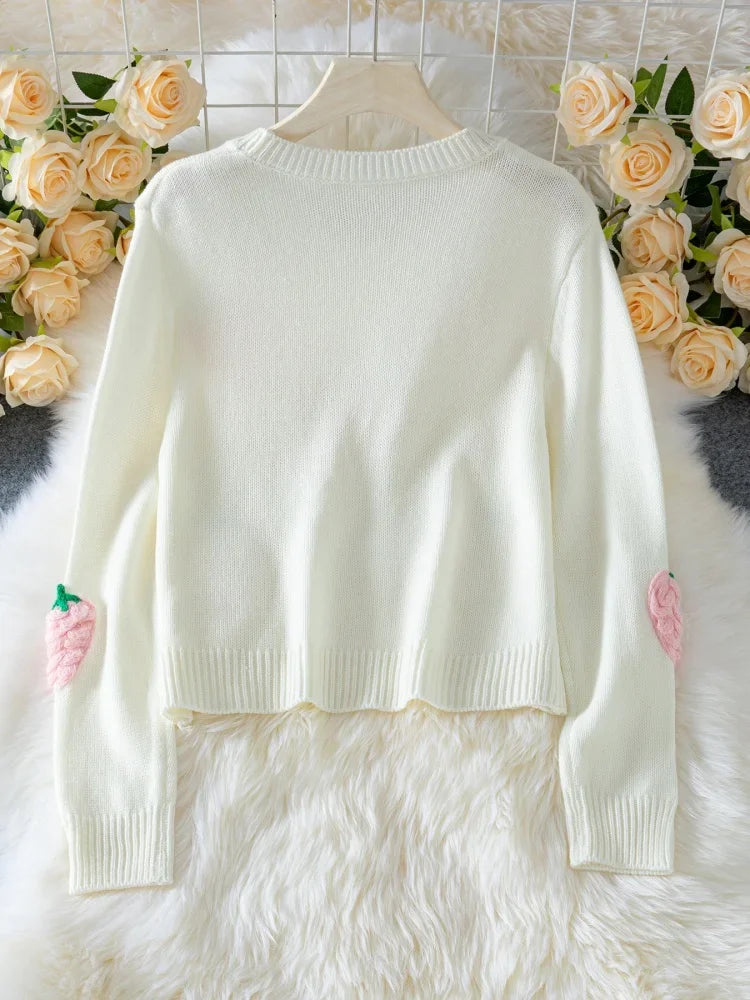 2025 Pullover Autumn Winter Warm Lady Cute 3D Carrot Sweaters Women Lazy Round Neck