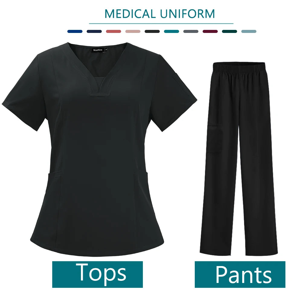 Women Medical Scrub Set Twill Polyester Spandex Nurse Uniform