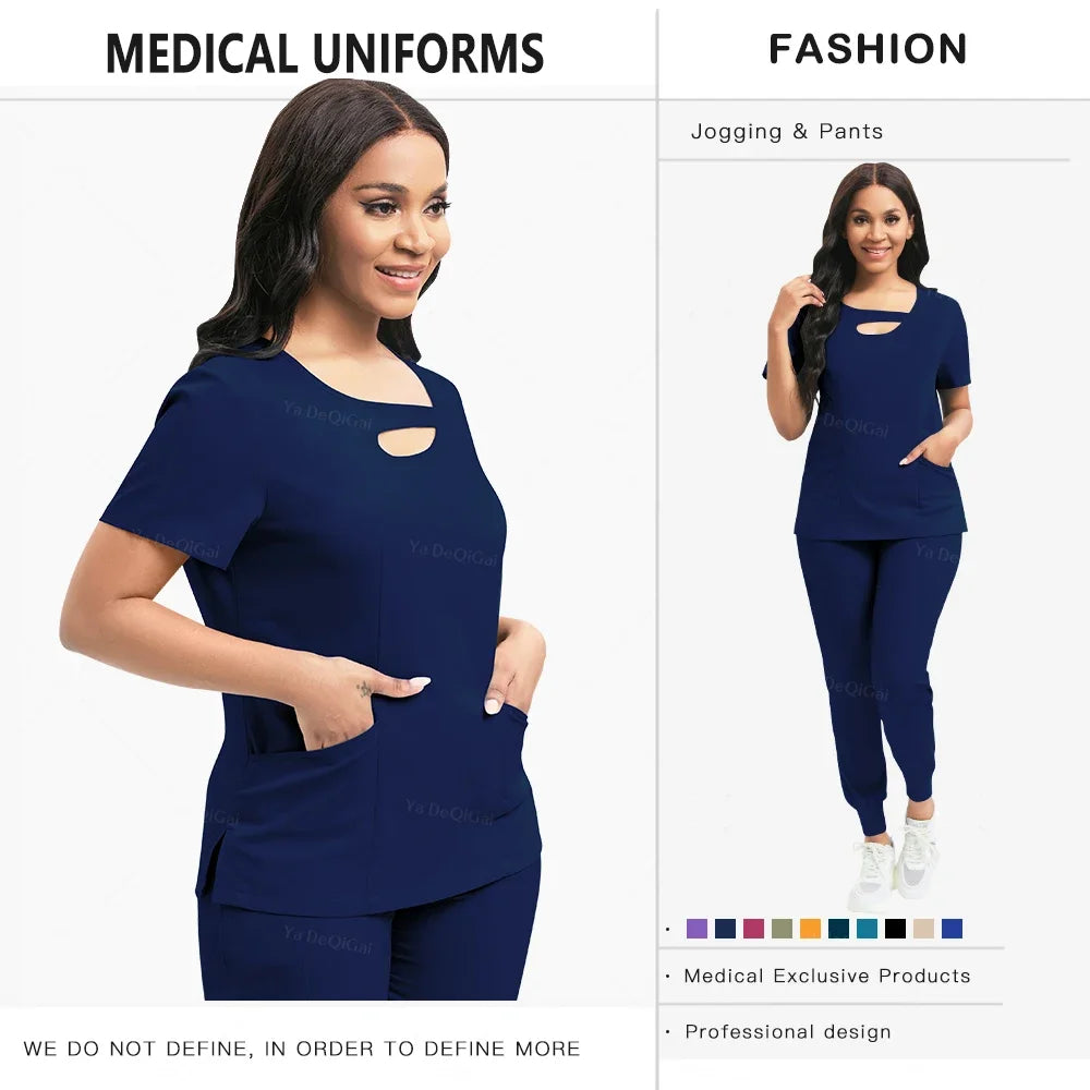 Beauty Workwear Women Medical Nurses Uniform Surgical Scrubs Set Spa Top Pants