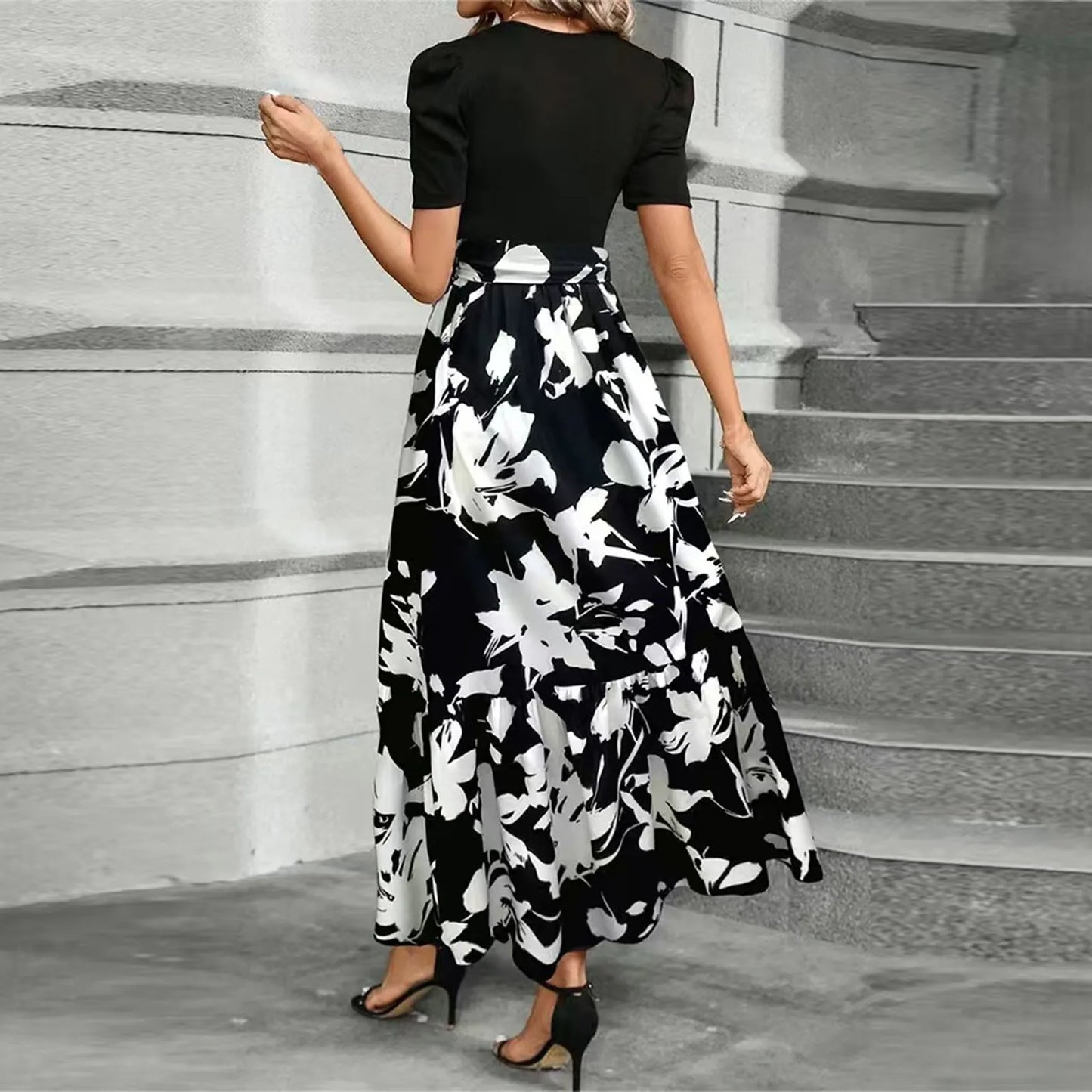Women's Dresses High Waist Floral Print Dress Elegant Fashionable