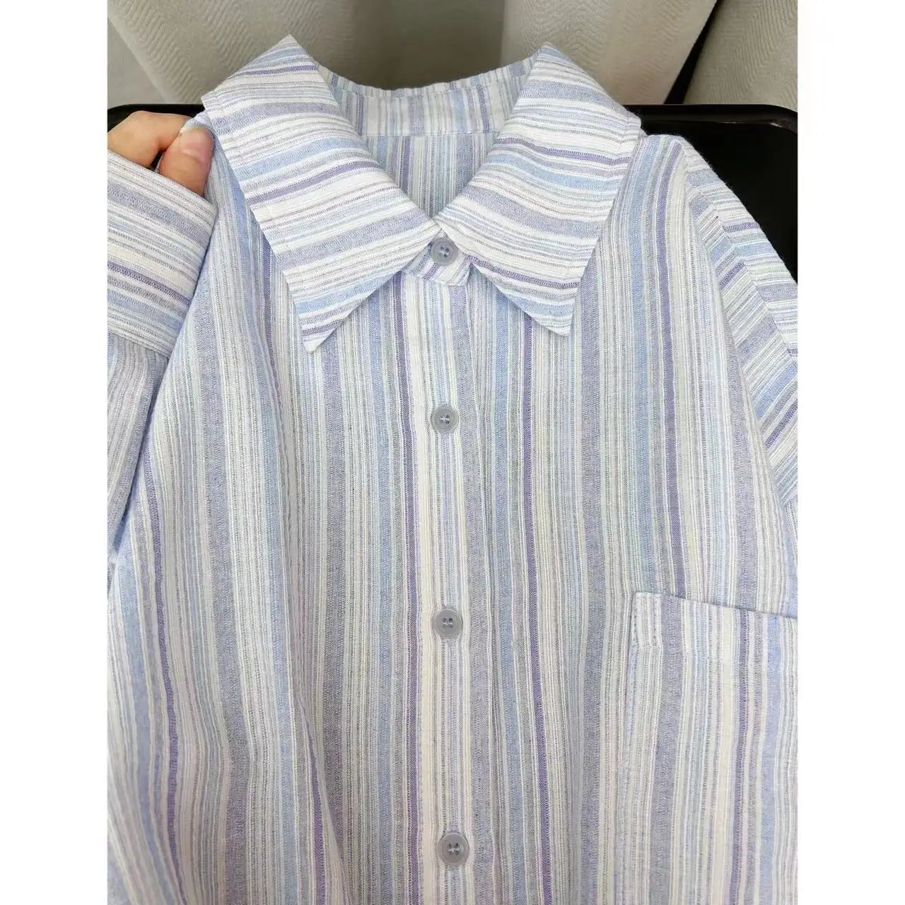 Vintage Striped Shirts Women All-match Korean Style Single Pocket