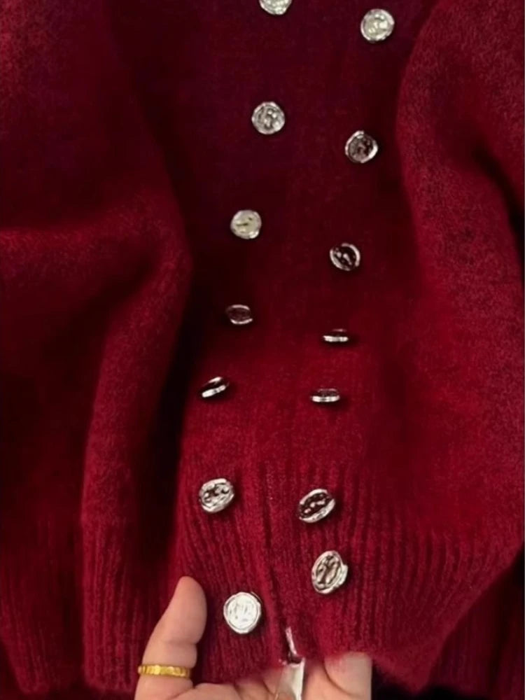 Fluffy Knitted Cardigan Sweater Double Breasted Coat For Women