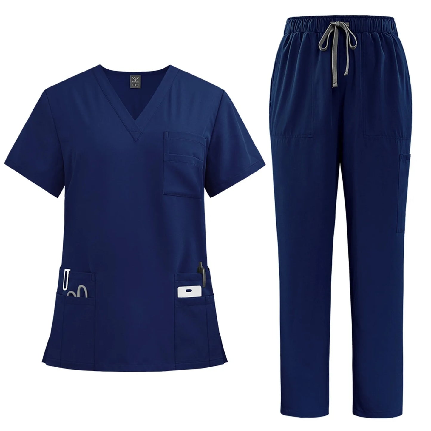 Women's solid color nurse uniform quick-drying fabric v-neck short-sleeved trousers suit