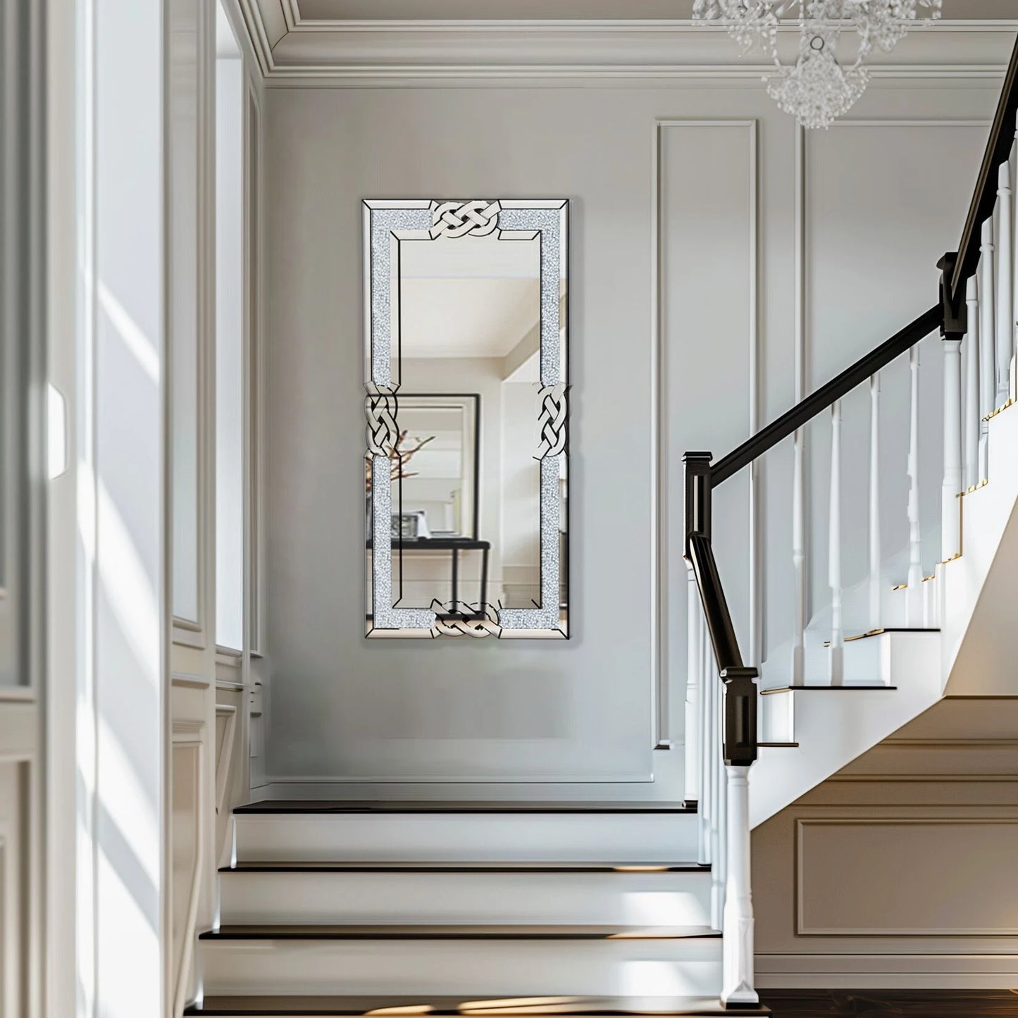 Wisfor Crushed Diamond Wall Mirror Rectangular Glass Silver Vanity