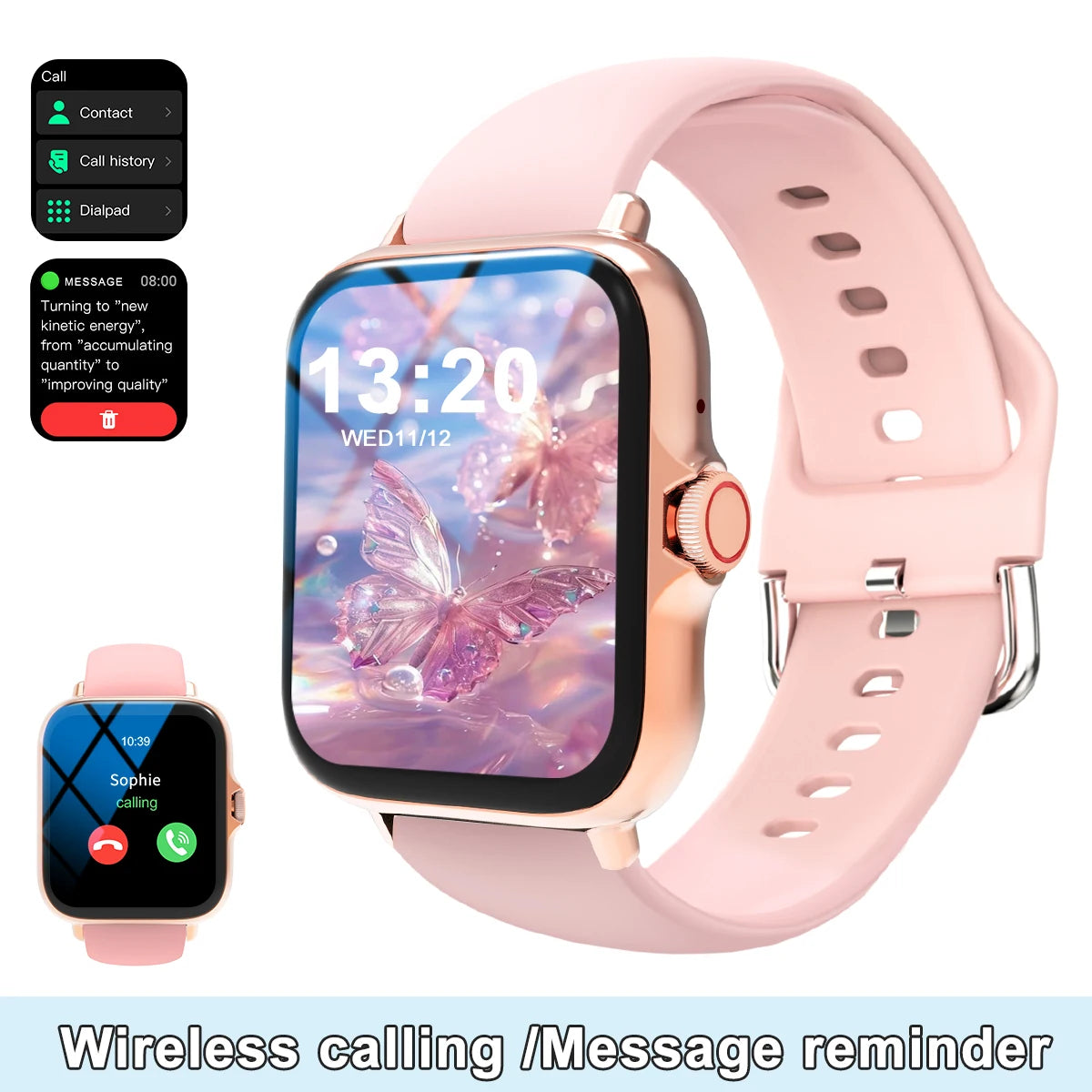 Smart watch with full touch screen, call, message reminder, music control and other functions,