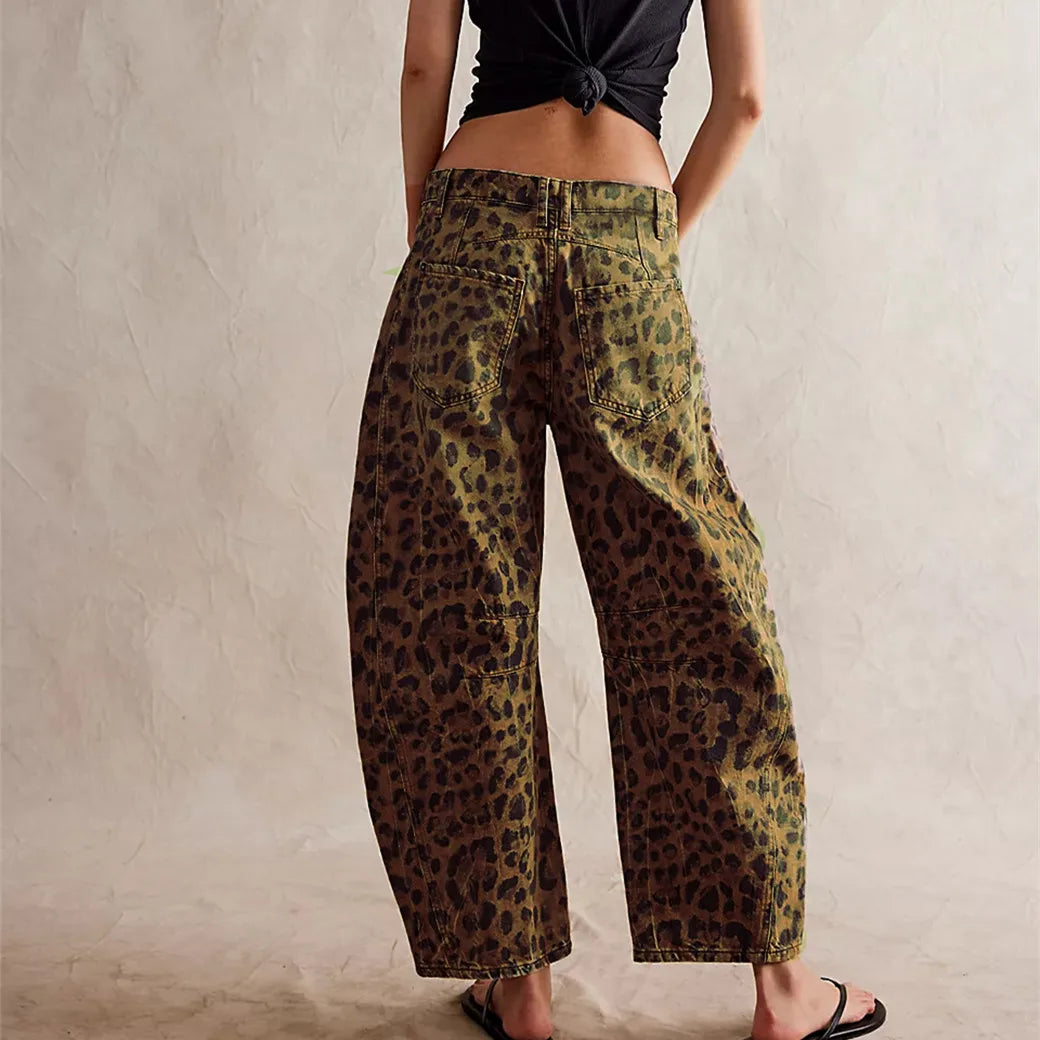 Women Leopard Barrel Jeans Y2k Cheetah Printed Baggy
