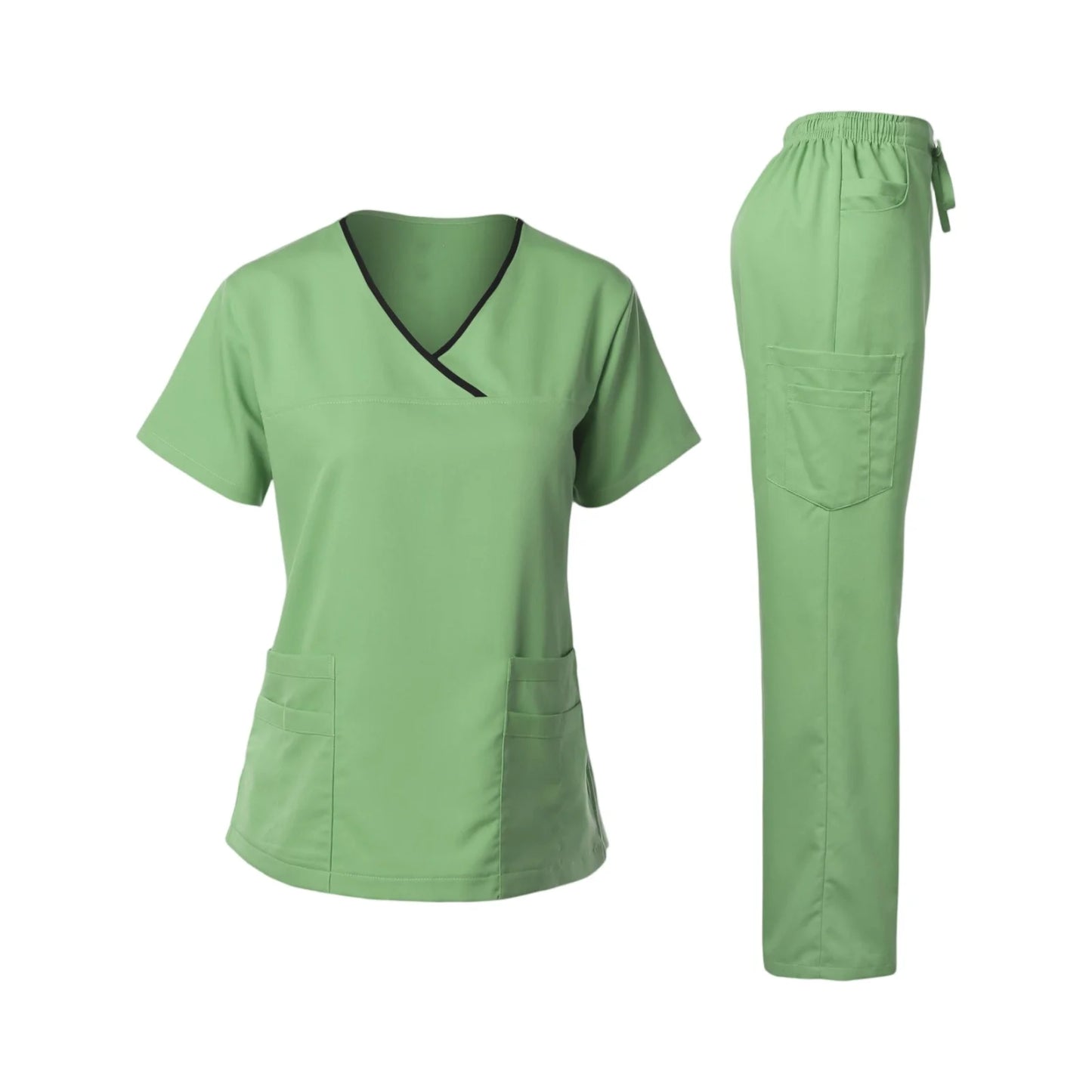 Nurse Scrub Set V Neck Short Sleeve Medical Uniform Pockets