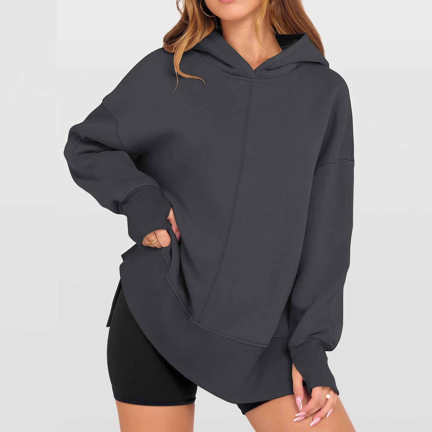 2025 Women'S Fashionable Solid Color Hooded Long Sleeved Sports Casual Pullover