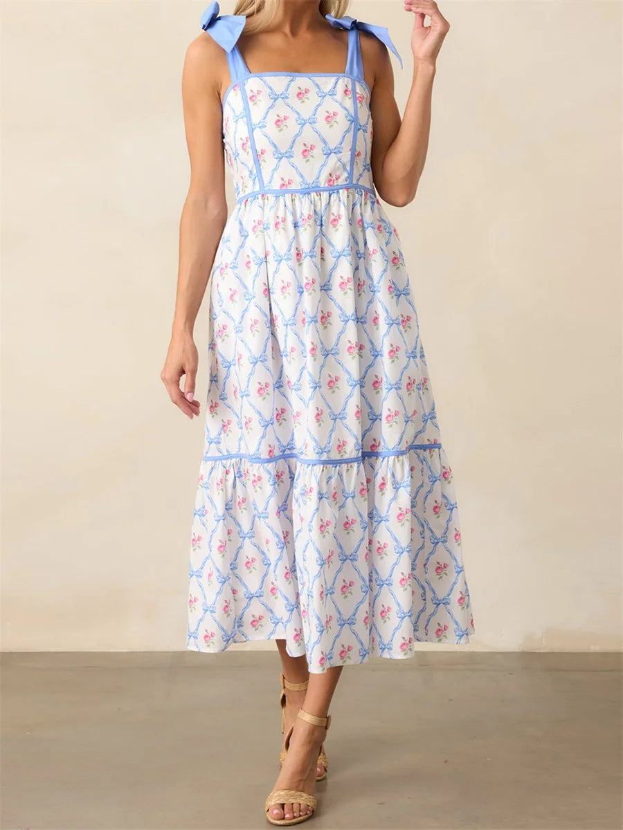 Women s Elegant V-Neck Maxi Dress with Ruffle Sleeves and Belted Waist -