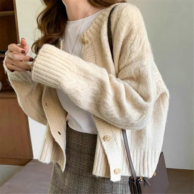 Korean Style Button Knit Cardigan Womens Knitted Jacket