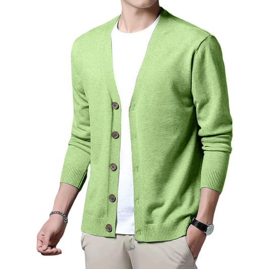 Men's V Neck Cardigan Sweater Coat Single Breasted Ribbed