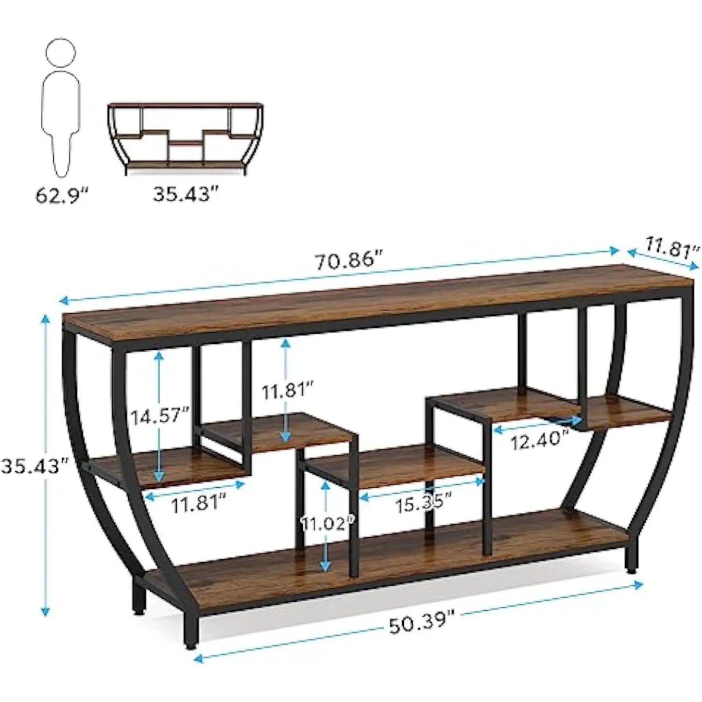 Table with Storage Industrial Entryway Table TV Stand