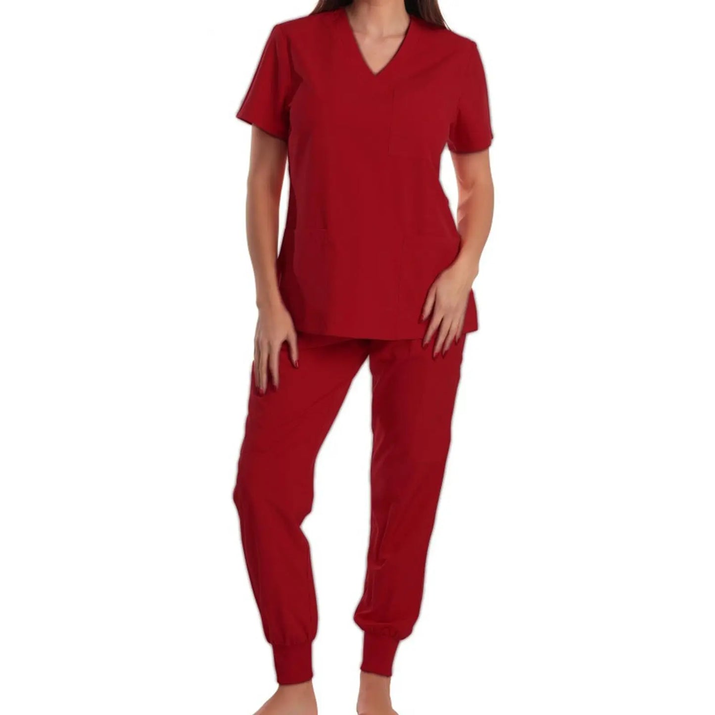 Nurse Scrub Set V Neck Short Sleeve Multicolor Jogger Pants Medical Uniform