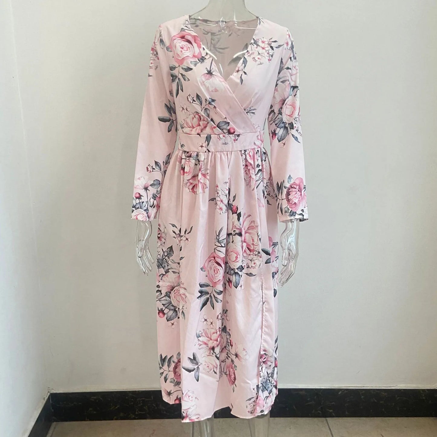 Women floral Chiffon Flower Dress trends new in Ladies Elegant V Neck short Sleeve