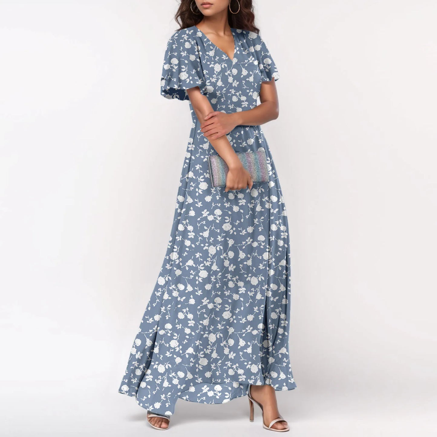 2025 Summer Dresses For Women Casual Short Sleeve Maxi Dresses Cute Floral Maxi Dress