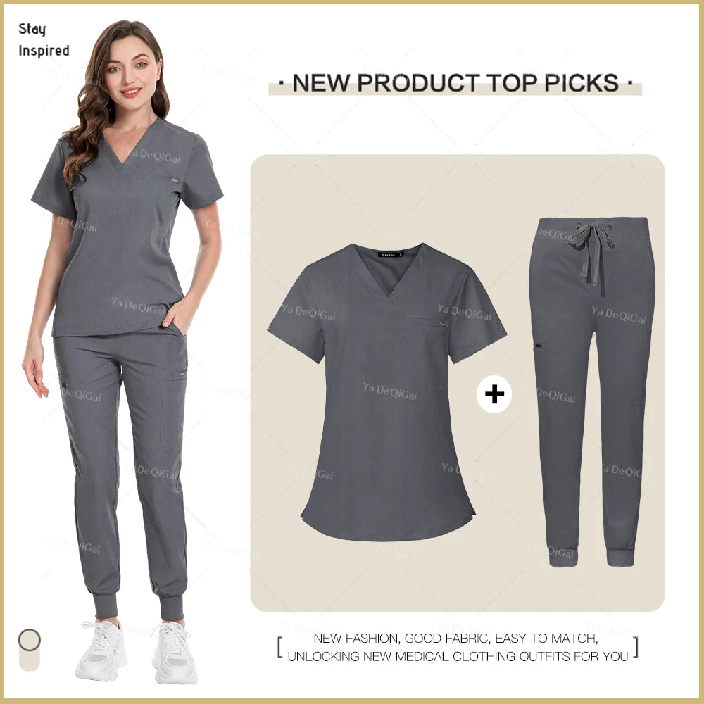 New Nurse Uniforms Women Men Casual Jogger Pants Set Pharmacy, Medical Doctor Nursing Uniform  Suit