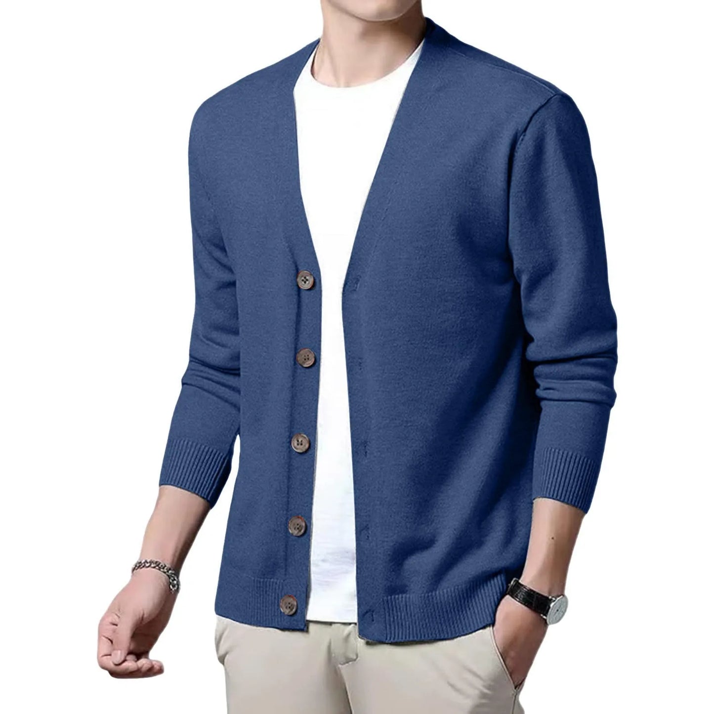 Men's V Neck Cardigan Sweater Coat Single Breasted Ribbed