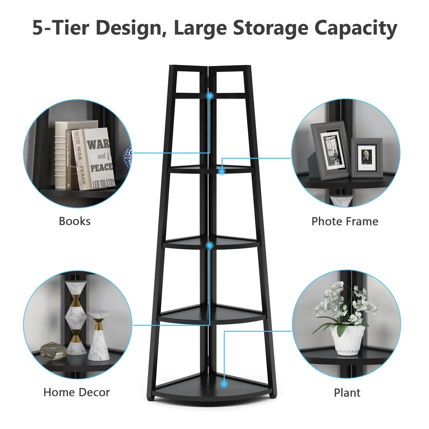 Tribesigns 70 inch Tall Corner Shelf, 5 Tier Modern Corner Bookshelf