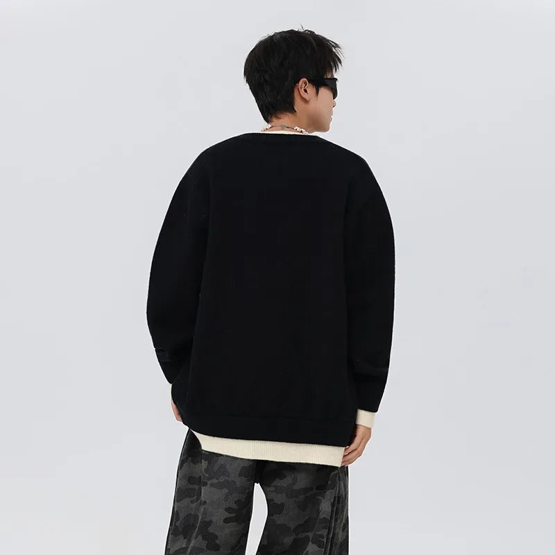 Men's Knit Cardigan Jacket With Block Pattern For Winter