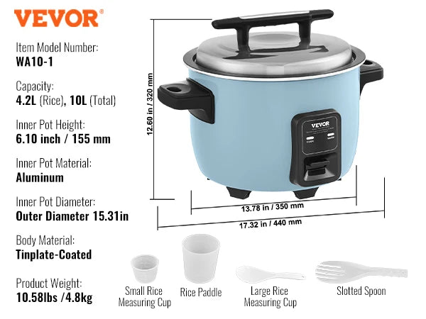 VEVOR 8L 10L 13L Commercial Rice Cooker with Aluminium Nonstick Inner Pot