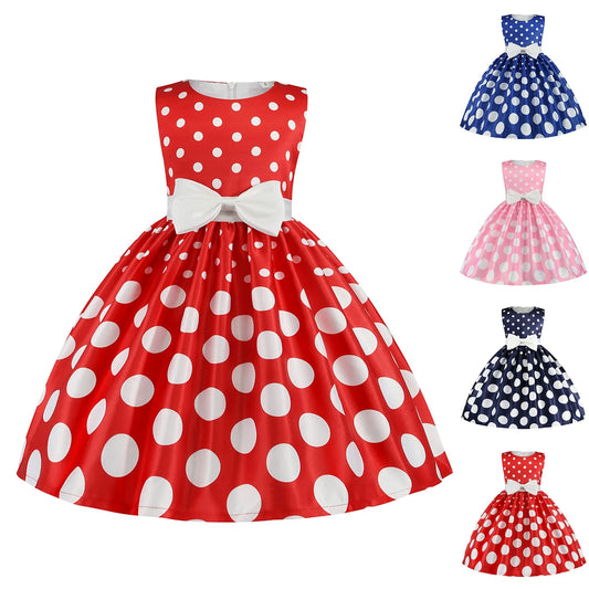 Kids Girls Vintage Dress Easter Polka Dots